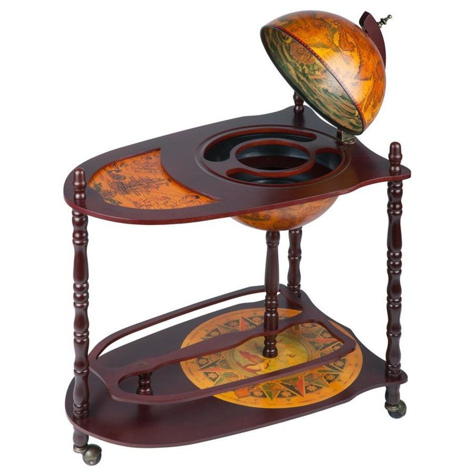 Old World Extended Shelf Italian Replica Globe Bar Cart