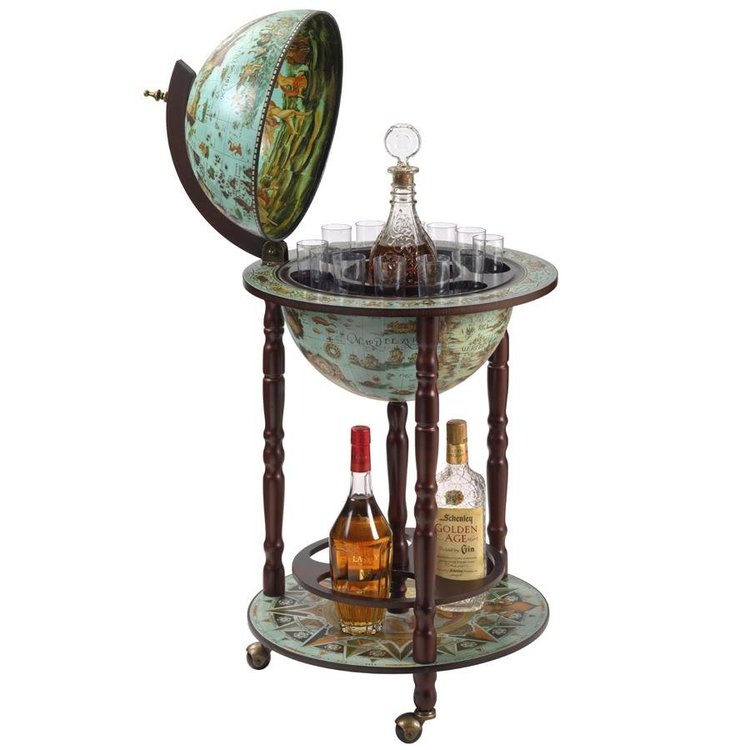 Sixteenth Century Cielo Blue Replica Globe Bar Cart