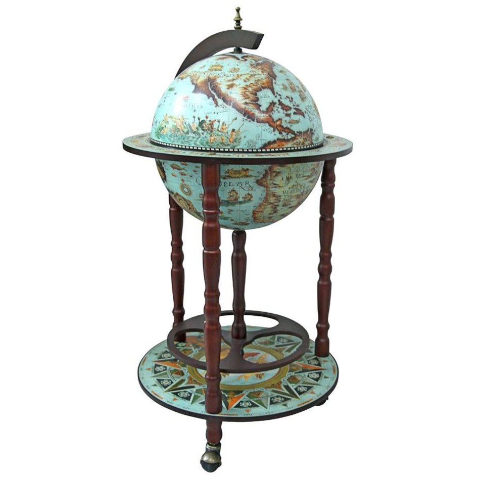 Sixteenth Century Cielo Blue Replica Globe Bar Cart