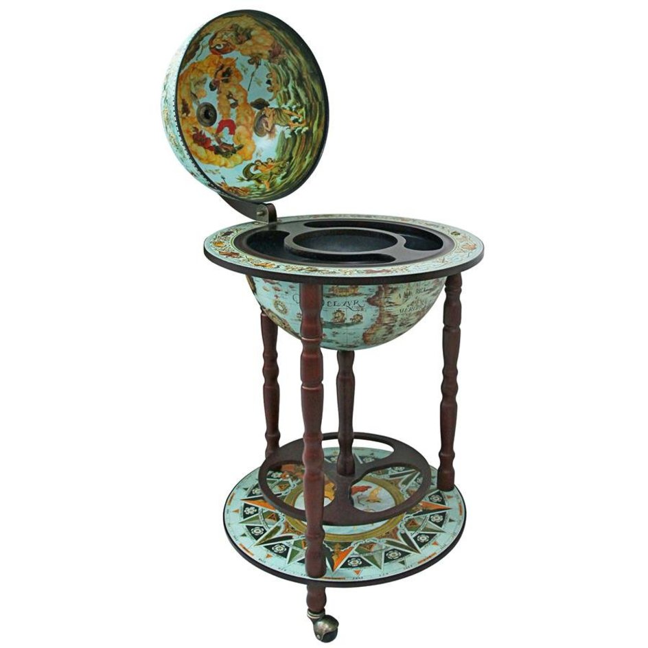 Sixteenth Century Cielo Blue Replica Globe Bar Cart