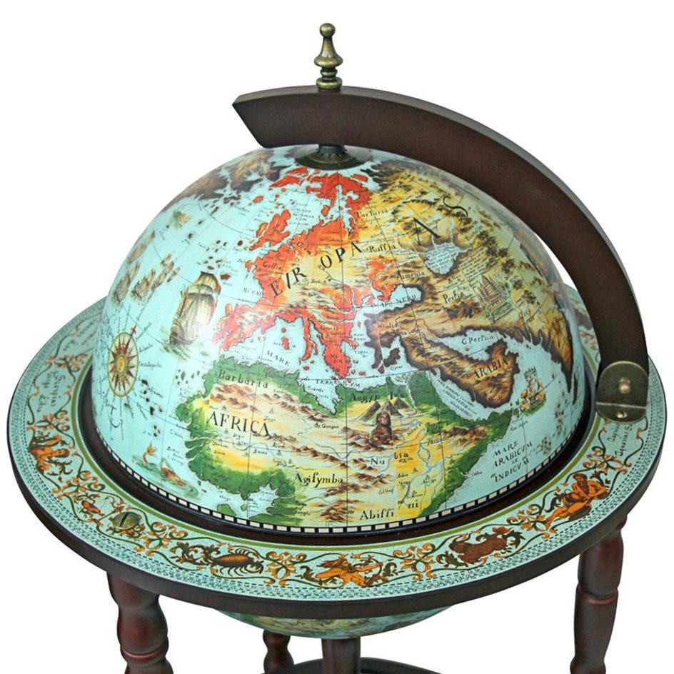 Sixteenth Century Cielo Blue Replica Globe Bar Cart