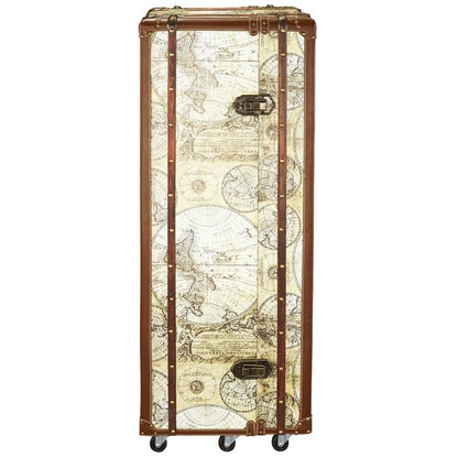 Italian-Style World Map Cocktail Bar Steamer Trunk